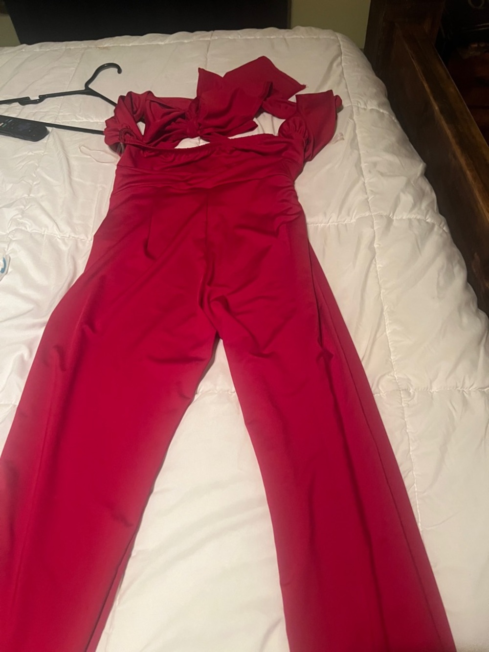Fashion Nova Bold Red Wide-Leg Jumpsuit with Tie Shoulder